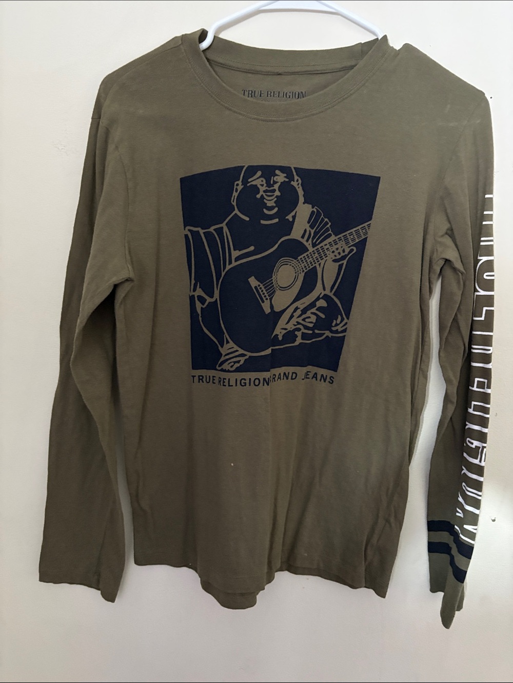 True Religion Olive Long-Sleeve Tee with Navy Graphic